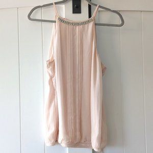 🌸 Express Light Pink Cami w/Beads & Gemstones Around Neckline Size L
